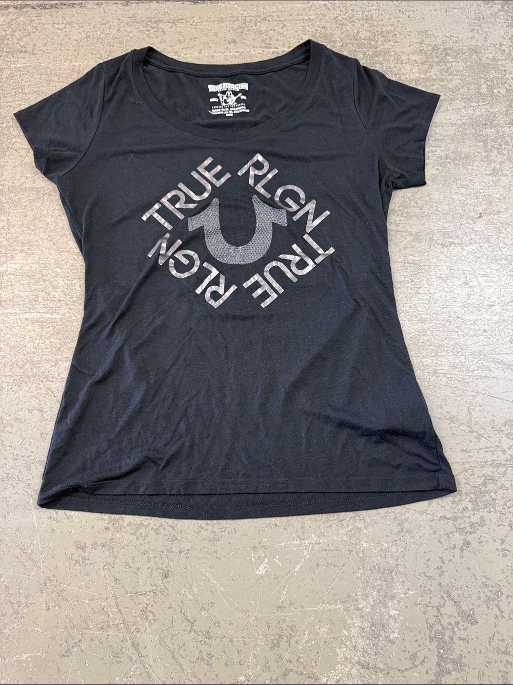 True Religion Black Scoop Neck Logo Tee